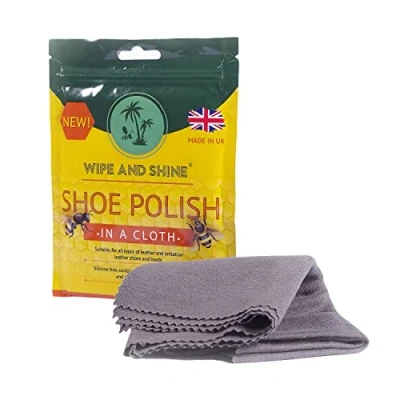 Imagen de Kaps Paño Limpiador de Zapatos Wipe and Shine, Pulido Rápido para y Botas, Algodón 100% con Cera Abejas Natural un Brillo Excepcional, Fabricado en Reino Unido