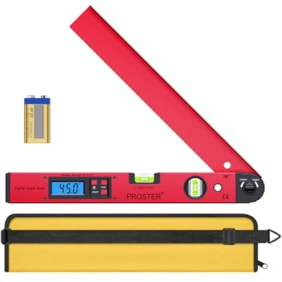 Imagen de Proster Nivel de Ángulo Digital 0 225 Buscador Ángulos con Indicador LCD 400mm/16 Pulgadas Transportador Angulos Medición Vertical Horizontal Doble Burbuja Rojo