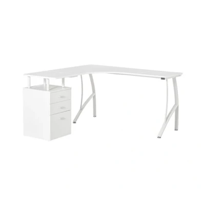 Imagen de HOMCOM Escritorio Esquinero para Ordenador en Forma de L con 3 Cajones Mesa Moderna Oficina Estudio 143,5x143,5x76 cm Blanco