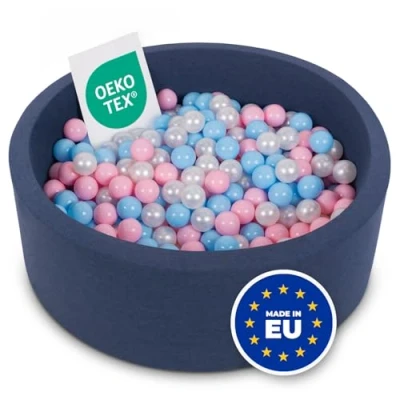 Imagen de Selonis Blanda Piscina De Espuma 90X30cm/200 Bolas para Bebé Niño Redonda, Azul Marino: Claro/Rosa Claro/Perla