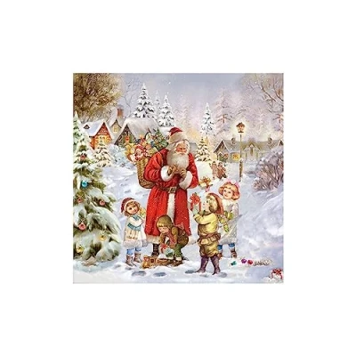 Imagen de 20 Servilletas De Navidad Nostalgia con niños y Santa como decoración mesa. papel diseño. material reciclado ecológico sostenible, 33 x cm