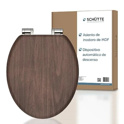 Imagen de asiento de inodoro SCHÜTTE DARKWOOD con mecanismo cierre suave madera, tapa inodoro, colores madera