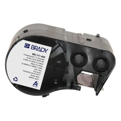 Imagen de Brady Etiquetas de poliéster freezerbondz™ para impresoras BMP51/BMP53/M511 240 adhesivas Negro sobre blanco (22,86 mm (an) x 12,70 (al) 11,18 (∅)) M5 117 492