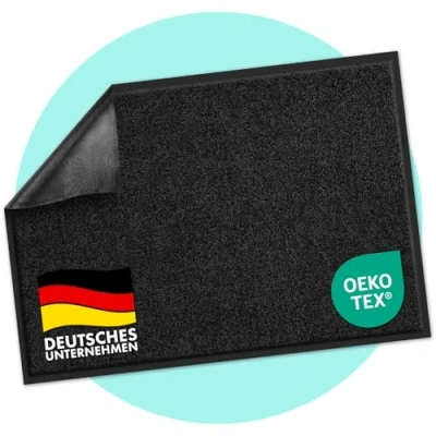 Imagen de Rhine Felpudo antisuciedad, resistente a sustancias nocivas, lavable y extra potente, alfombra de limpieza con parte trasera antideslizante, en muchos tamaños colores (120 x 180 cm, negro)