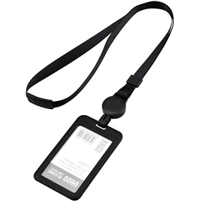 Imagen de Fodlon Porta Tarjetas Identificativas Colgante Extensible Portatarjetas Retractile Funda Tarjeta Con Correa Cuello Vertical Para Personal, Estudiantes, Exposiciones, Ceremonias, Negro