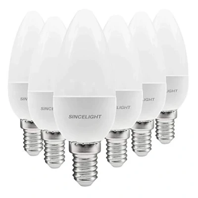 Imagen de SINCELIGHT Bombillas LED Vela con Casquillo E14 (5 Vatios, 520 lúmenes, Blanco Natural 4000 Kelvin, No Regulables, Forma B35 estándar) Paquete de 6