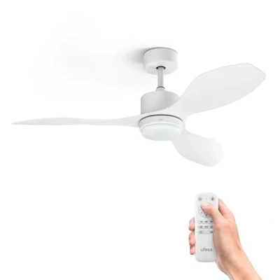 Imagen de Ufesa Bután Ventilador de Techo con Luz, 30W, 6 Velocidades, Ultra Silencioso, 3 Aspas 122cm, Función Verano Invierno, Temporizador 8h, Niveles Mando a Distancia, Blanco