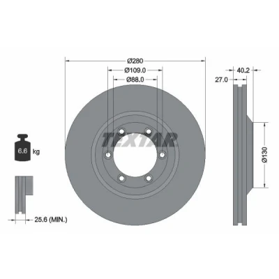 Imagen de TEXTAR PRO 92174803 Disco de freno 280 27 06/06 109 ventilación interna revestido sin perno sujeción rueda, buje rueda