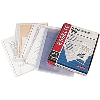 Imagen de ESSELTE 2531 Fundas portadocumentos PVC con refuerzo 80 micras (caja 100 ud.) DIN A4. 11 taladros