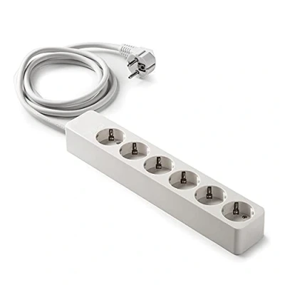 Imagen de FAMATEL Regleta de 6 tomas Cable 1,5 m Hasta 3680W 16A 250V Protección Infantil Orientación a 45o Evita consumos fantasma Blanco