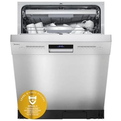 Imagen de Midea SU 7.35 x 14BS lavavajillas 60 cm bajo encimera, 14 manteles a medida, parcialmente integrable con WiFi, secado extra, 8 programas, 42 dB, retardo de inicio 1 24h, acero inoxidable