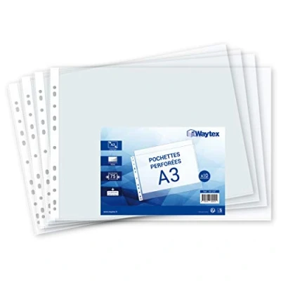 Imagen de WAYTEX Carpeta perforada (A3, grueso 7,5/100, bolsa de 10 (apertura superior)