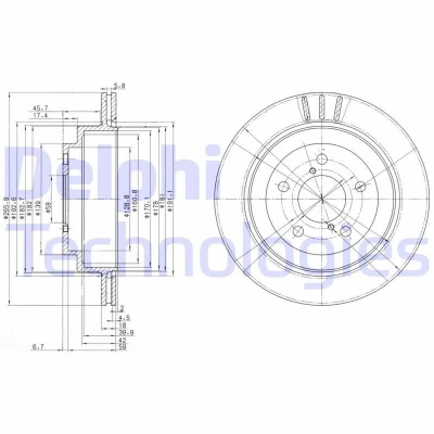 Imagen de DELPHI BG3154 Disco de freno 266 18 5 ventilado aceitado sin procesar cojinete rueda, anillo sensor ABS SUBARU: Impreza I Berlina