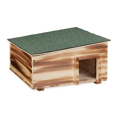 Imagen de Relaxdays Casa Erizo Madera Quemada, Cueva Animales con Suelo, 2 Cámaras, Refugio Hibernación, 21,5x40x40 cm, Marrón, 21.5 x 40 cm