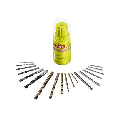 Imagen de RYOBI Juego de 18 Brocas Mixtas Puntas para Atornillador y Taladro Percusión Especiales Metal, Madera, Plástico Albañilería Herramientas Duraderas Se Entregan en Caja RAK18DMIX