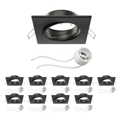 Imagen de ledscom.de 10 unidades Marco para empotrar en el techo RIR negro mate orientable angular (LED/Halógeno/GU10/MR16/PAR16/50mm) incl. casquillo GU10