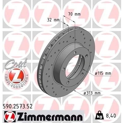 Imagen de ZIMMERMANN SPORT COAT Z 590.2573.52 Disco de freno 313 32 5/5 5 144 ventilación interna, perforado revestido TOYOTA: Land Cruiser 100