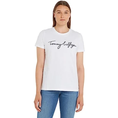 Imagen de Tommy Hilfiger Mujer Heritage Crew Neck Graphic Tee Camiseta Not Applicable, Blanco (Classic White 100), XX Small