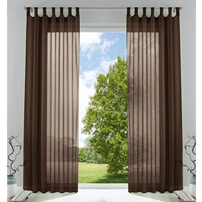 Imagen de Juego de 2 Cortinas Transparentes Gasa para salón, con Cierre Cinta Plomo, 225 x 140 cm, Color marrón, 61000CN