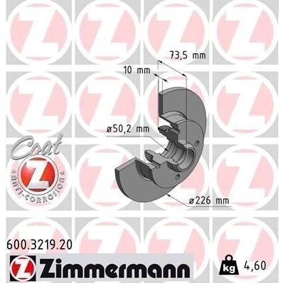 Imagen de ZIMMERMANN COAT Z 600.3219.20 Disco de freno 226 10 4/4 4 100 macizo revestido sin cojinete rueda, con anillo sensor ABS VOLKSWAGEN: GOLF 3, 2
