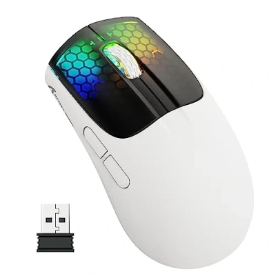Imagen de ATTACK SHARK X5 Ratón inalámbrico Ultraligero para Juegos de 49g,trimodal USB C/2,4 G/BT5.0,Sensor óptico PAW3312 PixArt,hasta 4000DPI,retroiluminación RGB con batería Larga duración Negro Blanco