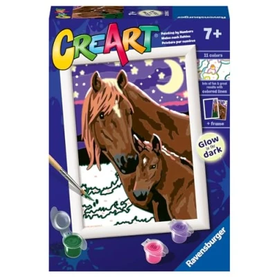 Imagen de Ravensburger CreArt Serie E Classic: Caballos luna y estrellas, Kit para Pintar por Números, Contiene una Tabla Preimpresa, un Pincel, Colores Accesorios, Juego Creativo Niños Niñas 7+ Años