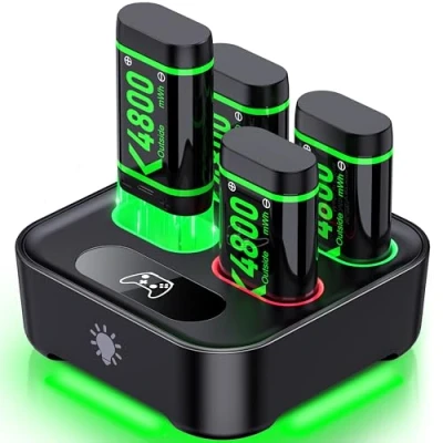 Imagen de Paquete de batería recargable para mando Xbox One/Series XS, 4 x 4800 mWh Controller Charger con luz LED, base carga Series One S/X/Elite
