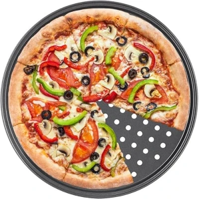 Imagen de RETOO bandeja pizza Horno Redondas, Molde para de acero al carbono, Antiadherentes, hornear versátil ∅ 31,5 cm acero, hornear, Gris