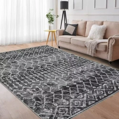 Imagen de Auton Alfombra Bohemia, Moderna, Neutra para decoración de Dormitorio, Sala Estar, Ideas decoración, Juegos, 80 x 150 cm, Gris