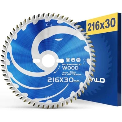 Imagen de FALKENWALD® hoja de sierra 216 x 30 mm para madera, 60 dientes metal duro, compatible con Metabo KGS M, Bosch GCM 8 SDE, PCM 8S tronzadora HM circular