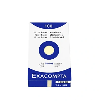 Imagen de Exacompta Bristol Tarjeta de registro, Liso, A7, paquete 100 tarjetas, Amarillo, tarjetas