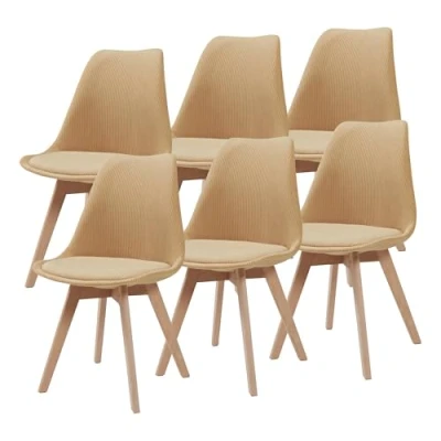 Imagen de [en.casa] Juego de Sillas Comedor Fläten Pack 6 Tapizadas Nórdicas Versátil Asiento Acolchado Cocina Patas Madera Haya Cubierta Pana 82x49x54cm Amarillo Mostaza