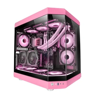 Imagen de Mars Gaming MC 3T, Caja Custom ATX, Triple Ventana Cristal Templado Continuo, Soporte Refrigeración Líquida Completo, Cámara Dual Lateral, 3X Slots PCI Verticales, USB C y 3.0, Rosa