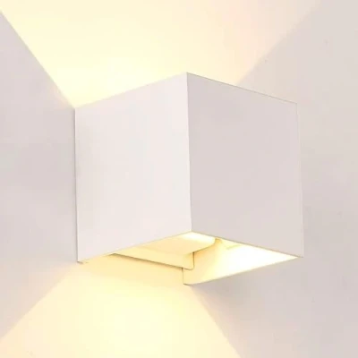 Imagen de M Ledme Aplique de pared Blanco exterior/interior LED 6W, 3000k cálido, haz luz ajustable, IP54 Impermeable, ideal iluminación para Exterior, Jardín, Terraza, Patio, LM6197