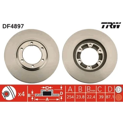 Imagen de TRW DF4897 Disco de freno 254 23,8 6 108 ventilado barnizado MITSUBISHI: L200 III Pick up