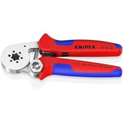 Imagen de Knipex Alicate autoajustable para crimpar punteras huecas de acceso lateral cromado, con fundas multicomponentes 180 mm 97 55 14