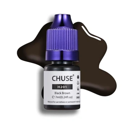 Imagen de CHUSE Pigmentos líquidos híbridos para cejas PMU, 0,24 oz/7 ml (H201 Marrón negro)