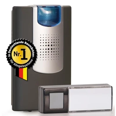 Imagen de Heidemann HX 70825 Kit de timbre inalámbrico (antracita, alcance máximo 200 m, volumen ajustable hasta 90 dB, 8 melodías ajustables, timbre, incluye transmisor + receptor, timbre)