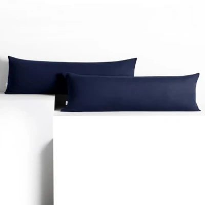 Imagen de DecoKing 2 Fundas de Almohada 40 x 145 cm, algodón, Cremallera, Azul Oscuro, ámbar