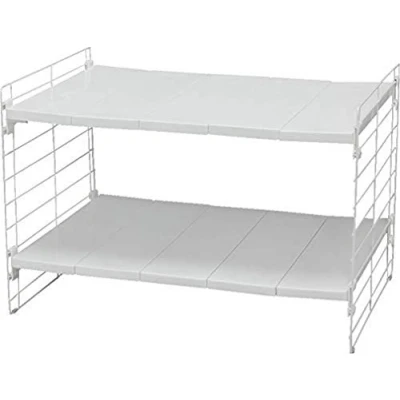 Imagen de Iris Ohyama, Estante modular y extensible, bajo el fregadero, 2 niveles, extensible de 42 a 70 cm, 5 cuchillas extraíbles, cocina Telescopic Rack tier USD 2V Blanco