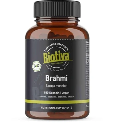 Imagen de Biotiva cápsulas de brahmi orgánicas 150 500 mg por cápsula Bacopa Monnieri planta para la memoria vegana garantizada sin aditivos llenada y verificada en Alemania (DE ÖKO 005)