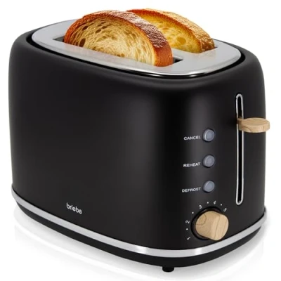 Imagen de briebe Nordic Tostadora Pan Ranura Ancha, Tostador 2 Rebanadas, 6 Niveles Tostado, Calientapanecillos, Función Cancelar, Recalentar y Descongelar, Bandeja Recogemigas, Diseño Nórdico, 870W, Negro
