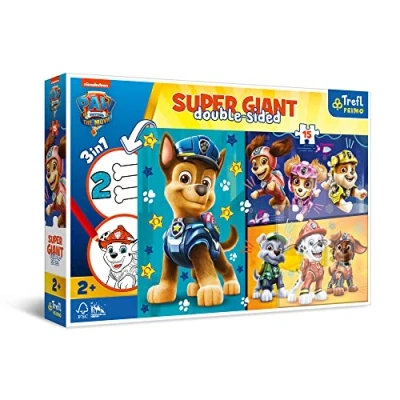 Imagen de Trefl Perros felices 3en1 15 Piezas Muy Grandes, Colorear con Personajes de Cuentos Hadas, diversión para niños Mayores 2 años Puzzle, Color Paw Patrol (42002)