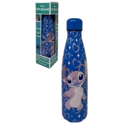 Imagen de CARTOON botella térmica de acero inoxidable con tapón desenroscable, para niños, 500 ml (Stitch &amp; Angel, azul)