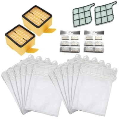 Imagen de 12 bolsas de microfibra + ambientadores 2 filtros rejilla motor HEPA Kit limpieza y mantenimiento para aspiradora Folletto VK 135/136