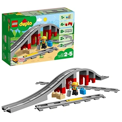 Imagen de LEGO Duplo Puente y Vías Ferroviarias, Juguetes de Construcción para Niños Niñas 2 Años o Más con Ladrillo Sonido, Tren Juguete 10872