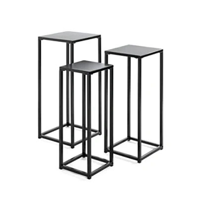 Imagen de HAKU Möbel Juego de 3 pilares Flores Negro, Metal, Metal Dim.: AN 22/30/30 cm x AL 61/66/71 P 22/26/30 cm, Estilo: Moderno