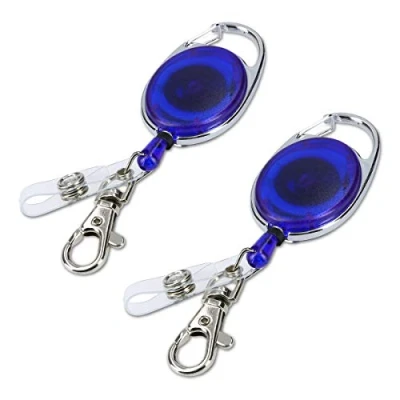 Imagen de kwmobile 2x Llavero retráctil con clip para tarjeta de identificación Colgantes cable extensible Llaveros soporte Azul