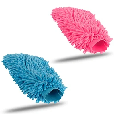 Imagen de KUNSTIFY Guante de Lavado Accesorios para el Coche Paños Microfibra Set Limpieza del Paño Cuidado Nanofibra (Azul Claro + Rosa)