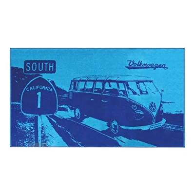 Imagen de BRISA VW Collection Toalla de playabaño y Sauna Volkswagen T1 Camper Bus (Franjas Samba/Azul)